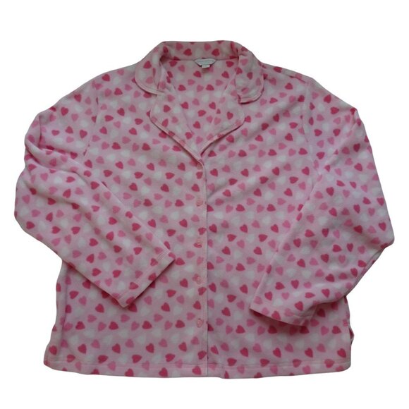 💰3/$25 Charter Club Women's Pajama Top Fleece Pink Heart Pastel Valentine XL - Picture 2 of 10